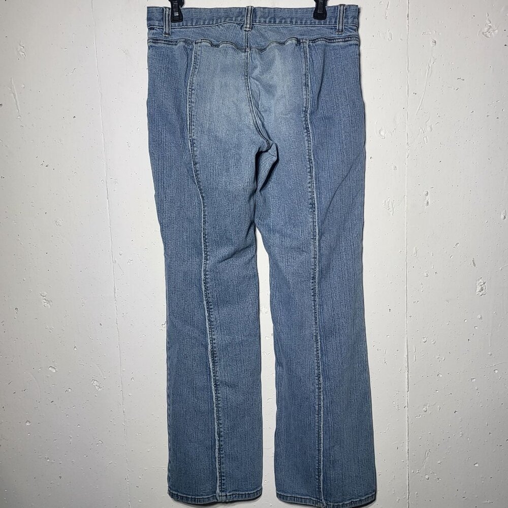 Express Womens Pleated Denim Blue Jeans 9/10‎ Y2K 2000s Grunge Retro Stretch - Picture 3 of 11